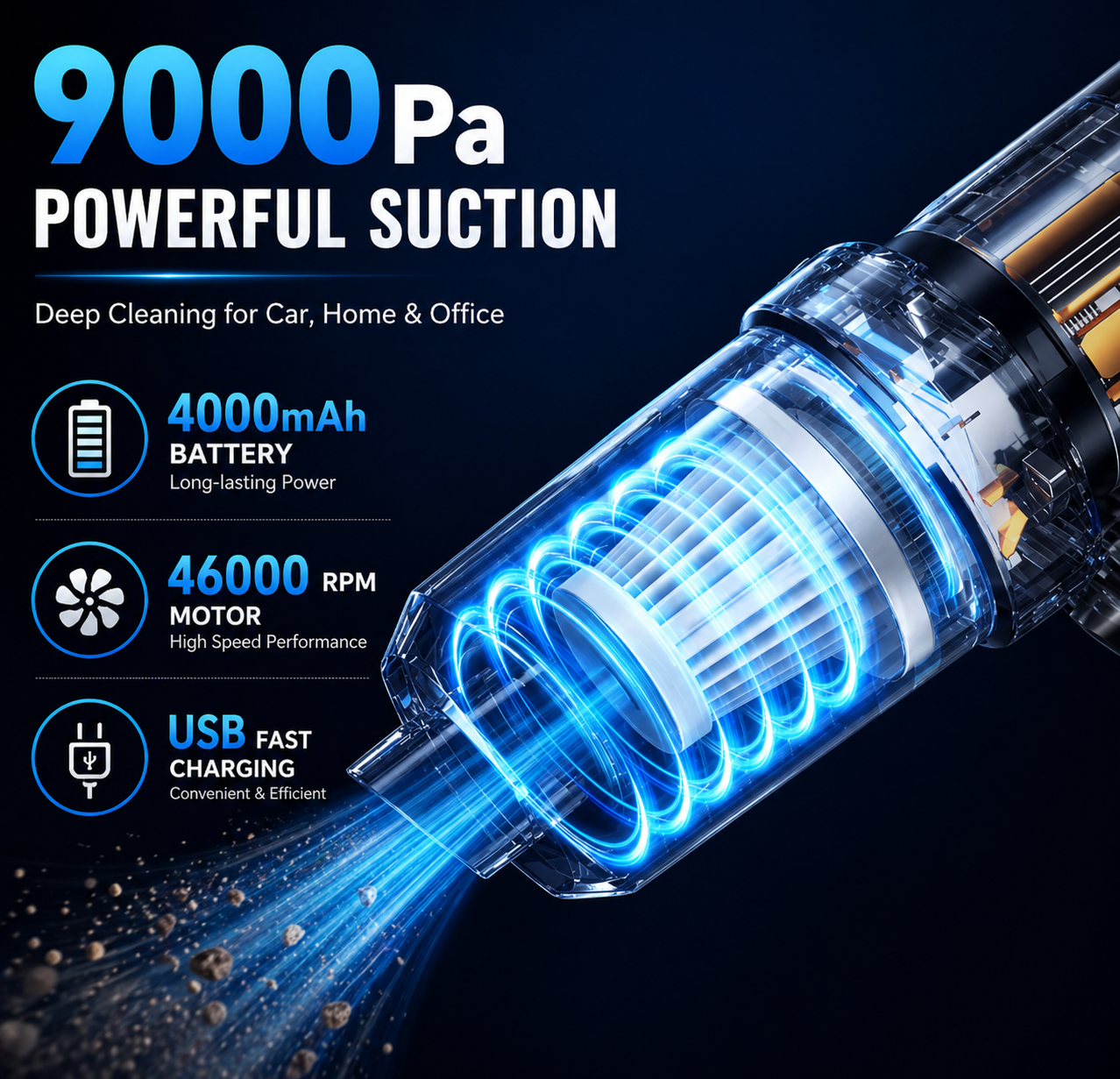 9000Pa Handheld Car Vacuum Cleaner and Air Duster, 120W